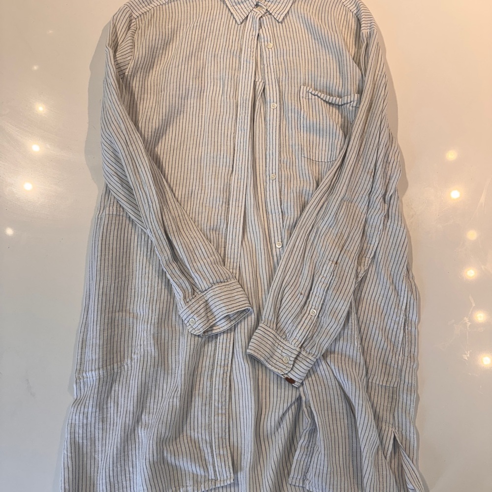 Striped Blue & White Long Button-Down Shirt Dress